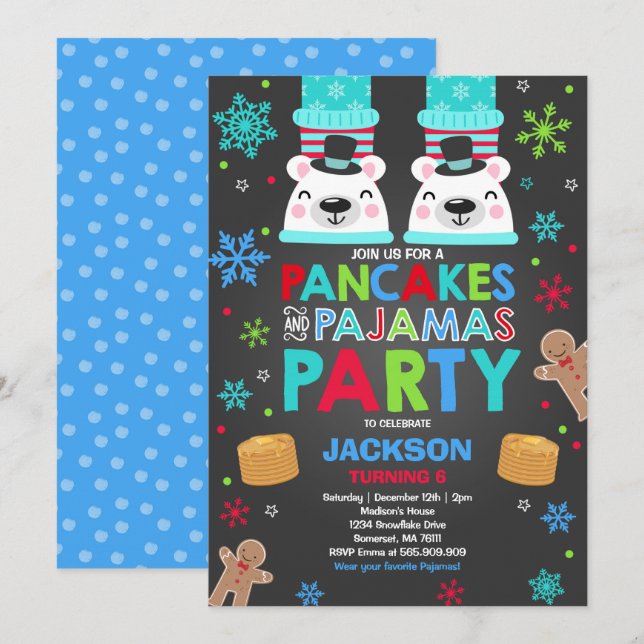 Weihnachtspfannkuchen-und -pyjama-Einladungs-Bär Einladung (Vorne/Hinten)