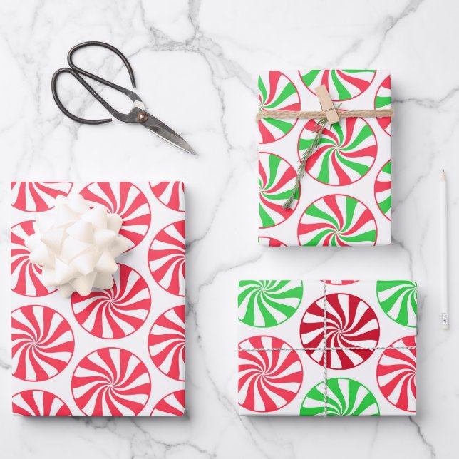 Weihnachtspfefferminzmuster Geschenkpapier Set (Vorderseite)