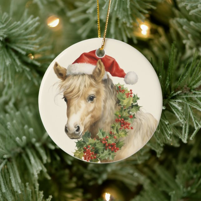 Weihnachtspferd hinzufügen Text Aquarell Keramik Keramik Ornament (Baum)