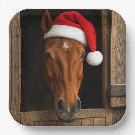 Weihnachtspferd im Stallfenster Pappteller