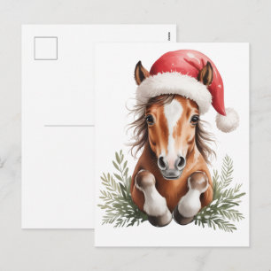 Weihnachtspferd in Santa Hut Feiertagspostkarte
