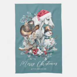 Weihnachtspferd in Weihnachtsmannmütze Cowgirl Cow Geschirrtuch