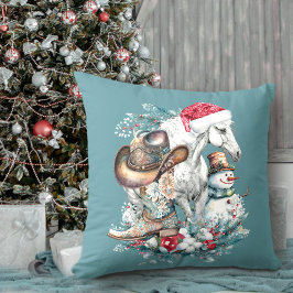 Weihnachtspferd in Weihnachtsmannmütze Cowgirl Cow Kissen