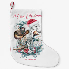 Weihnachtspferd in Weihnachtsmannmütze Cowgirl Cow Kleiner Weihnachtsstrumpf