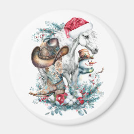 Weihnachtspferd in Weihnachtsmannmütze Cowgirl Cow Magnet