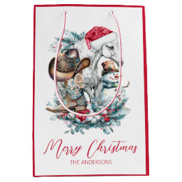 Weihnachtspferd in Weihnachtsmannmütze Cowgirl Cow Mittlere Geschenktüte
