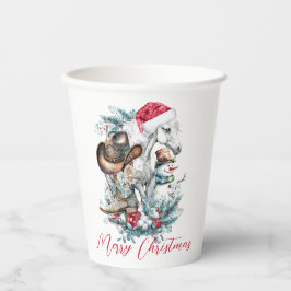 Weihnachtspferd in Weihnachtsmannmütze Cowgirl Cow Pappbecher