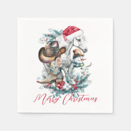 Weihnachtspferd in Weihnachtsmannmütze Cowgirl Cow Serviette