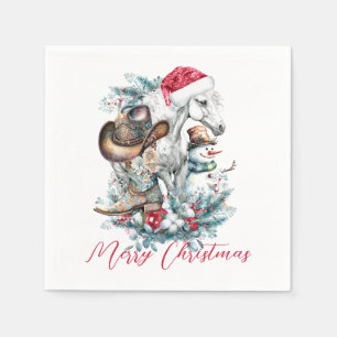 Weihnachtspferd in Weihnachtsmannmütze Cowgirl Cow Serviette