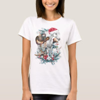 Weihnachtspferd in Weihnachtsmannmütze Cowgirl Cow