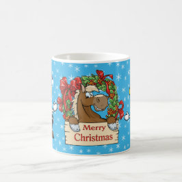 Weihnachtspferd mit Kranz und Kühen Kaffeetasse