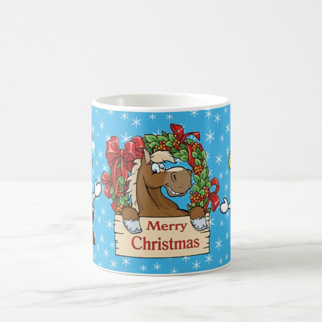 Weihnachtspferd mit Kranz und Kühen Kaffeetasse (Mittel)