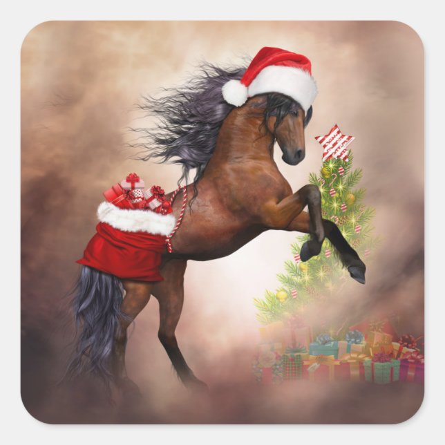 Weihnachtspferd Quadratischer Aufkleber (Vorderseite)