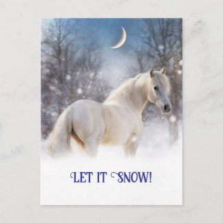 Weihnachtspferd und Schnee Feiertagspostkarte