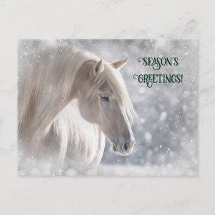 Weihnachtspferd und Schneekarte Feiertagspostkarte