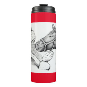 Weihnachtspferd und Weihnachtsmann Thermosbecher