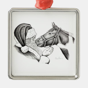 Weihnachtspferd und Weihnachtsmann zu Weihnachten Ornament Aus Metall
