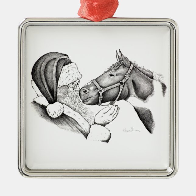 Weihnachtspferd und Weihnachtsmann zu Weihnachten Ornament Aus Metall (Vorne)