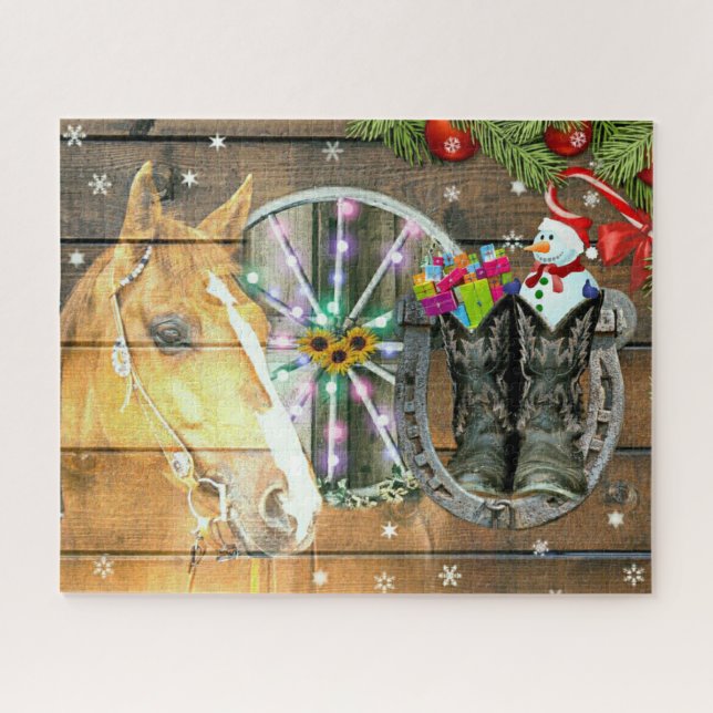 Weihnachtspferd Wagon Wheel Cowboy Boots Garland (Horizontal)