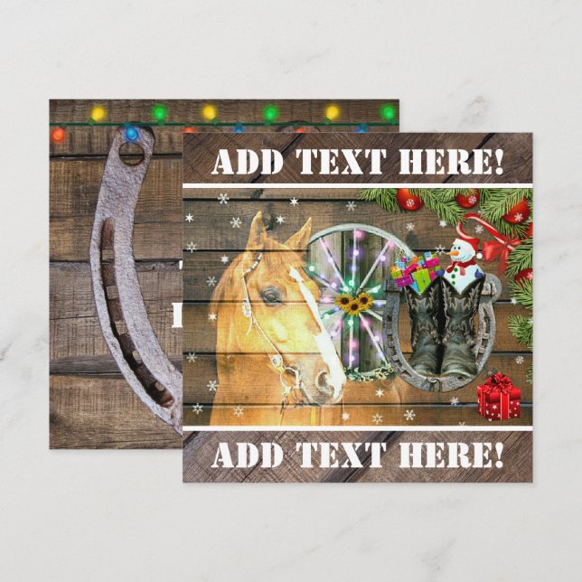 Weihnachtspferd Wagon Wheel Cowboy Boots Garland Ankündigung (Vorne/Hinten)