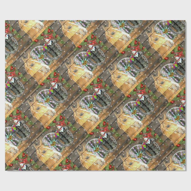 Weihnachtspferd Wagon Wheel Cowboy Boots Garland Geschenkpapier (Flach)
