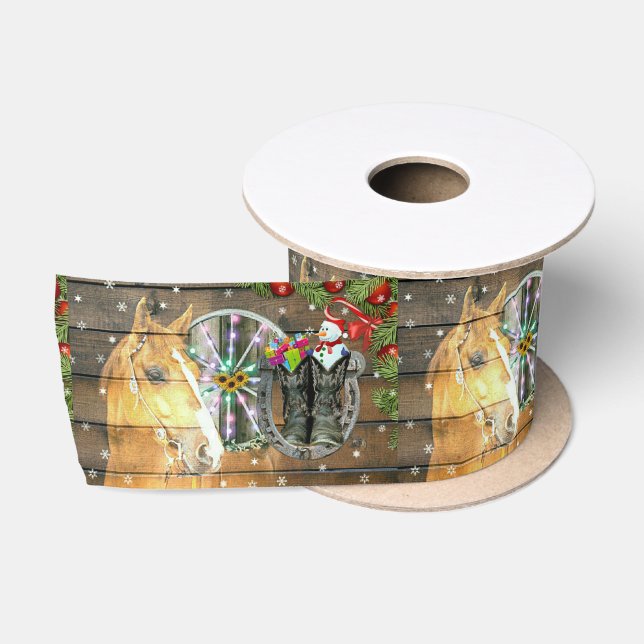 Weihnachtspferd Wagon Wheel Cowboy Boots Garland Satinband (Spule)