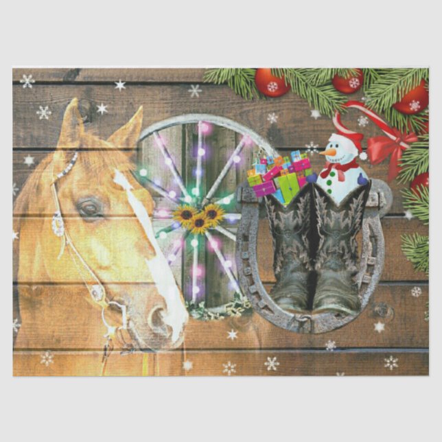 Weihnachtspferd Wagon Wheel Cowboy Boots Garland Seidenpapier (Vorderseite)