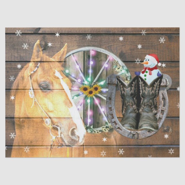 Weihnachtspferd Wagon Wheel Cowboy Stiefel Horsesh Seidenpapier (Vorderseite)