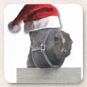 Weihnachtspferd Weihnachtsmannmütze Getränkeuntersetzer