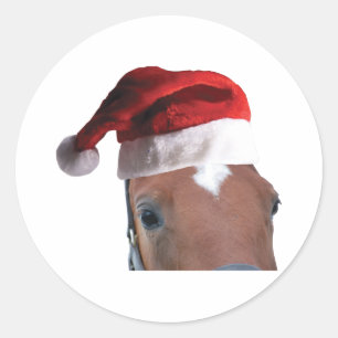 Weihnachtspferd Weihnachtsmannmütze Runder Aufkleber