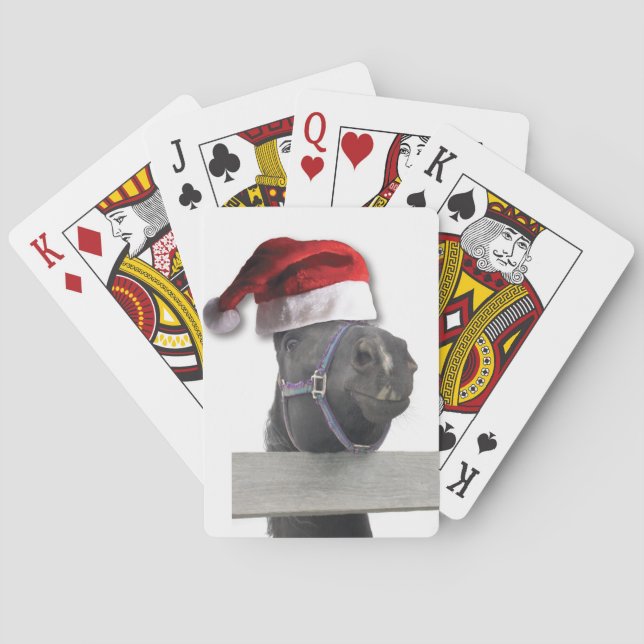 Weihnachtspferd Weihnachtsmannmütze Spielkarten (Rückseite)