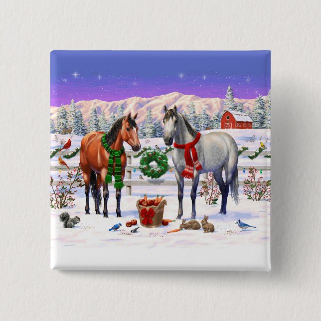 Weihnachtspferde im Schnee Button (Vorderseite)
