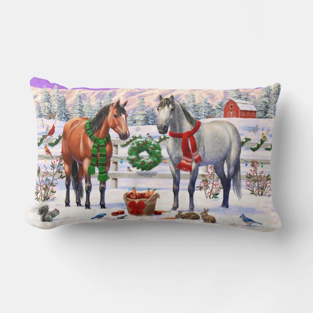 Weihnachtspferde im Schnee Lendenkissen (Vorderseite)