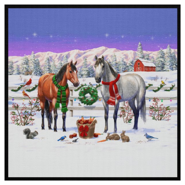 Weihnachtspferde im Schnee Stoff (Muster)