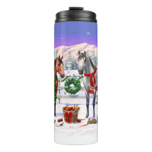 Weihnachtspferde im Schnee Thermosbecher