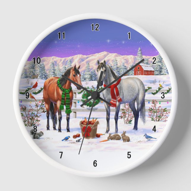 Weihnachtspferde im Schnee Uhr (Vorderseite)
