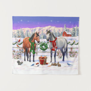 Weihnachtspferde im Schnee Wandteppich