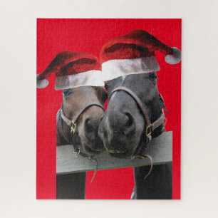 Weihnachtspferde in Santa Claus Hats