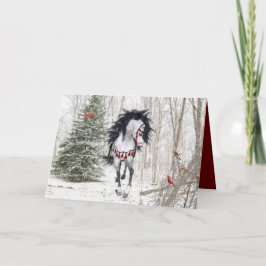 Weihnachtspferde & Kardinäle geklappte Grußkarte Karte