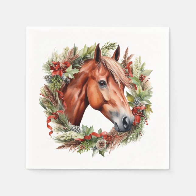 Weihnachtspferde Napkins - Kastanienpferd & Kraut Serviette (Vorderseite)
