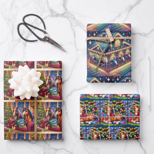Weihnachtspferde - Papierblätter Geschenkpapier Set (Vorderseite)