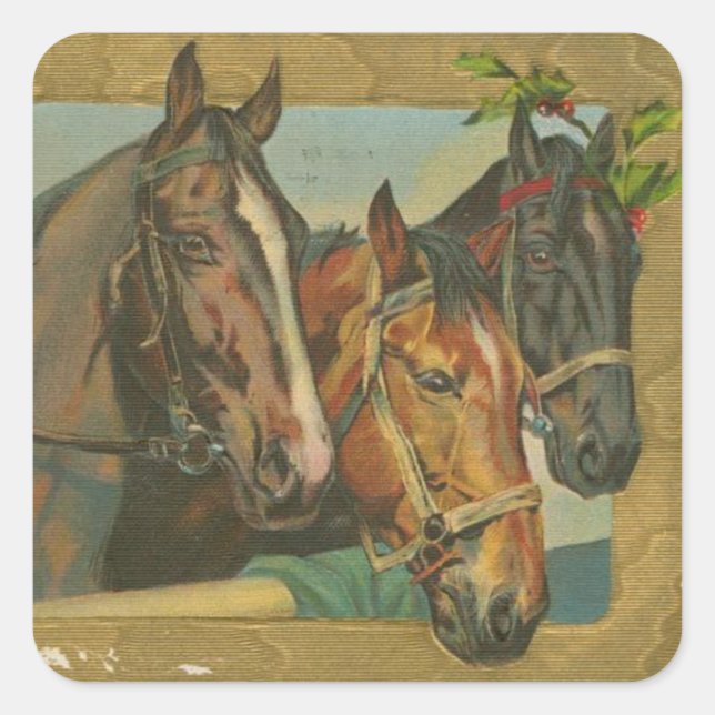 Weihnachtspferde Quadratischer Aufkleber (Vorderseite)