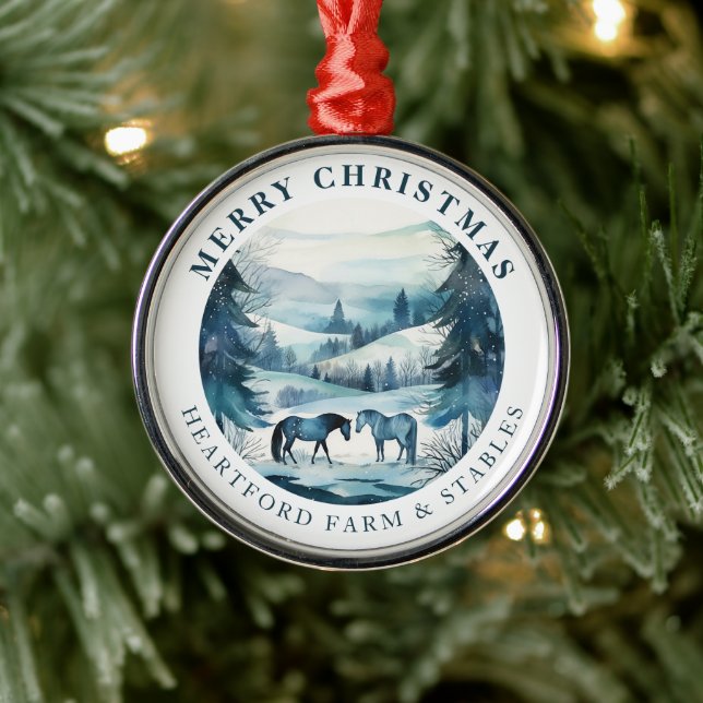 Weihnachtspferde Reitpferde Festlicher Winterwald Ornament Aus Metall (Baum)