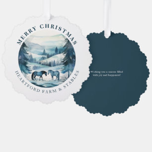 Weihnachtspferde Reitpferde Festlicher Winterwald Ornament Karte