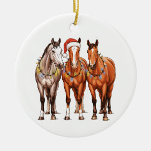 Weihnachtspferde Western Cowboy Santa Hut Farm Keramik Ornament