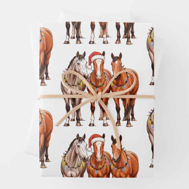 Weihnachtspferde Western Cowboy Weihnachtsmannmütz Geschenkpapier Set (Beispiel)