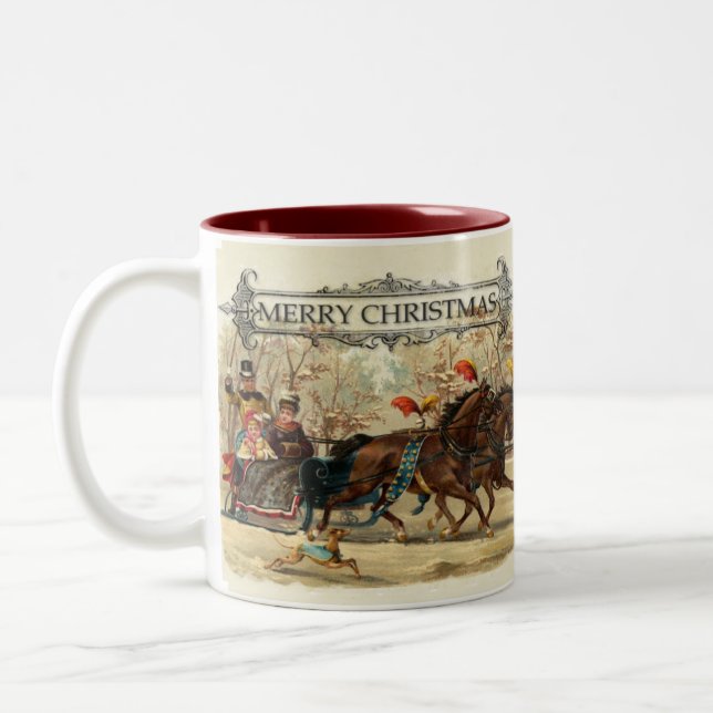 Weihnachtspferde Winterurlaub Spaß Zweifarbige Tasse (Links)
