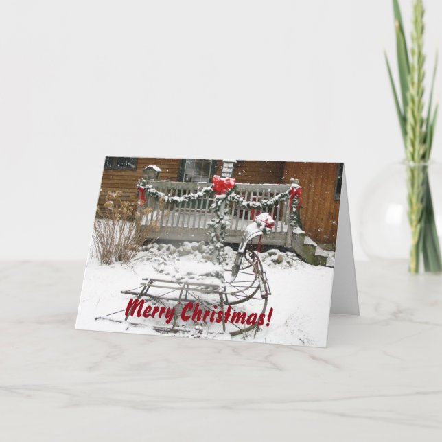 WeihnachtsPferdeschlitten-Anmerkungs-Karte Feiertagskarte (Vorderseite)