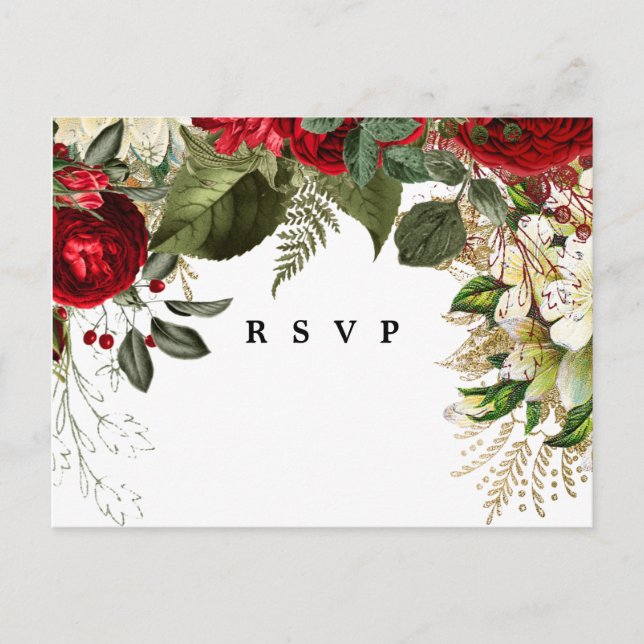 Weihnachtspflorale Hochzeit Rsvp Postkarte (Vorderseite)