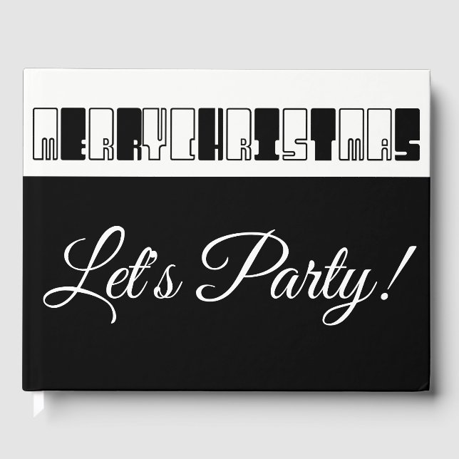 Weihnachtspiano Schlüssel Typografie Schwarz-Weiß Gästebuch (Vorderseite)